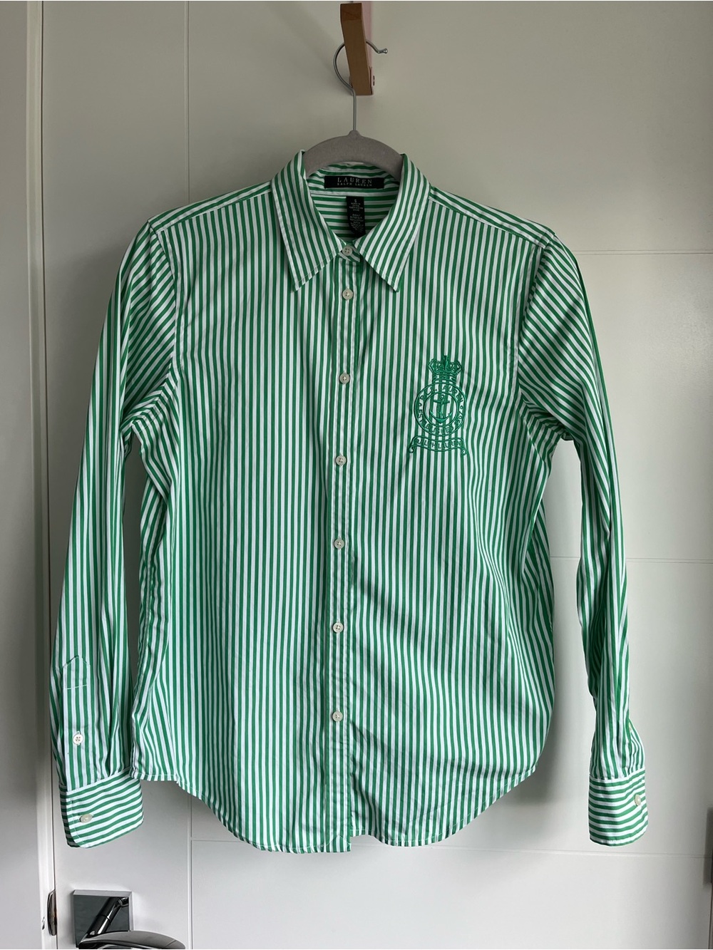 Lauren Ralph Lauren Green & White Striped Collared Shirt😍😍😍